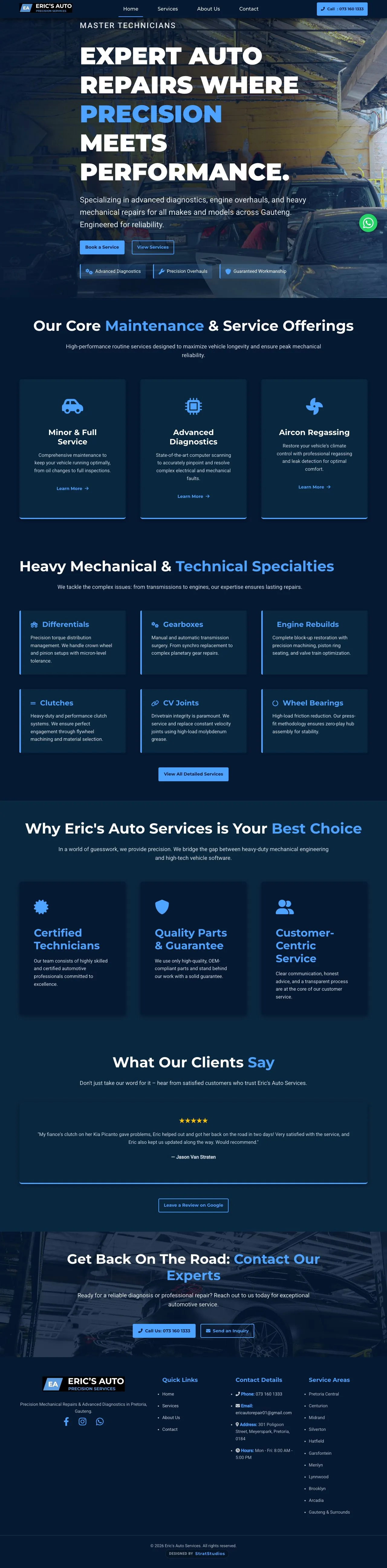 Screenshot of the Eric's Auto website