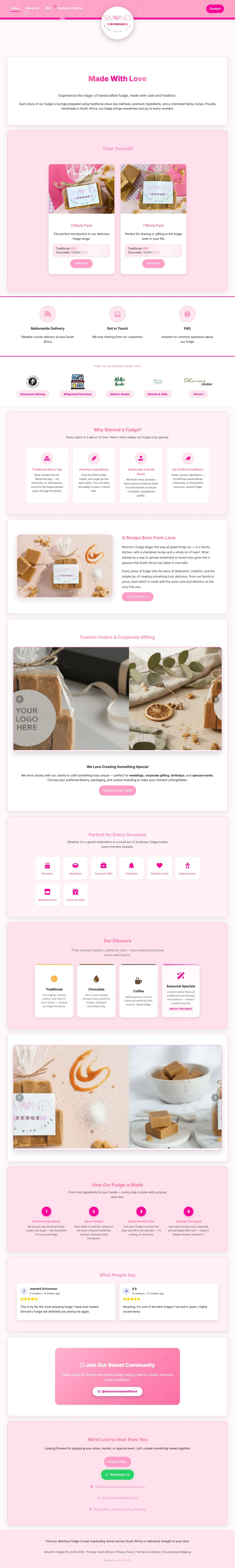 Screenshot of the Simoné's Made With Love website